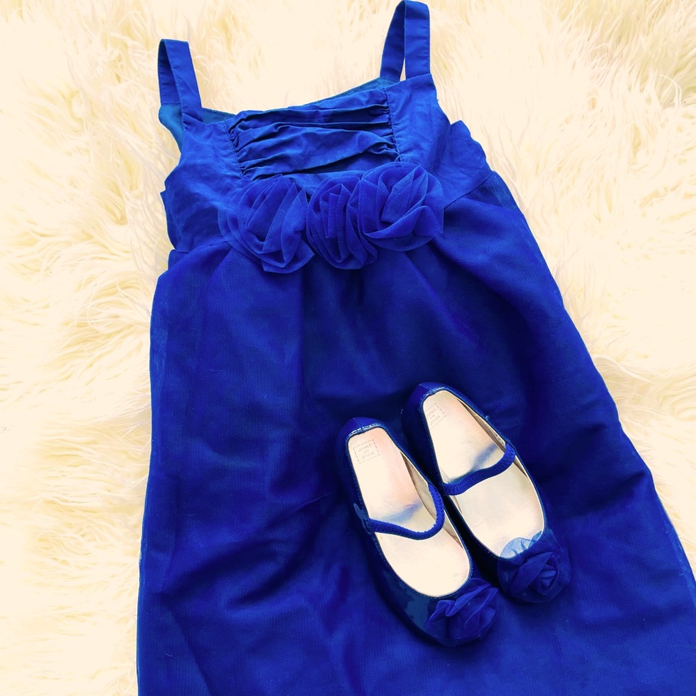 Great Condition Janie and Jack 4T Dress with Matching Shoes - Blue Purple Color